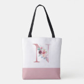 Gepersonaliseerd roze bloemmonogram letter N Tote Bag (Achterkant)