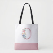 Gepersonaliseerd roze bloemmonogram letter O Tote Bag (Voorkant)