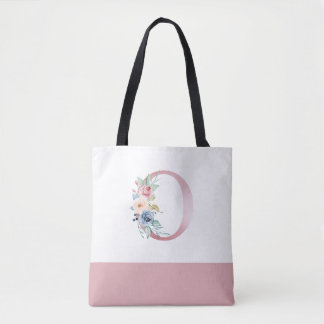 Gepersonaliseerd roze bloemmonogram letter O Tote Bag