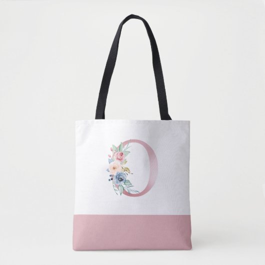 Gepersonaliseerd roze bloemmonogram letter O Tote Bag (Voorkant)
