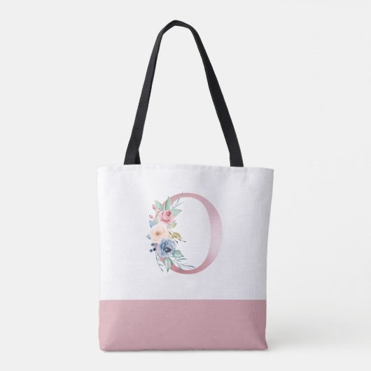 Gepersonaliseerd roze bloemmonogram letter O Tote Bag (Achterkant)