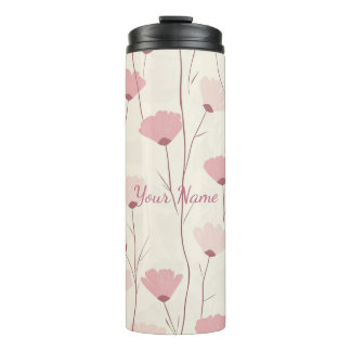 Gepersonaliseerd Roze Boho Bloemmotief Thermosbeker