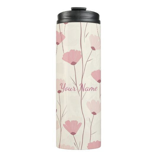 Gepersonaliseerd Roze Boho Bloemmotief Thermosbeker (Voorkant)