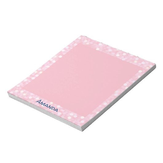 Gepersonaliseerd roze Bokeh Lijst Notitieblok (Linkerzijde)