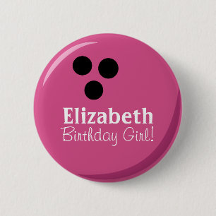 Gepersonaliseerd Roze Bowling Ball Birthday Girl Ronde Button 5,7 Cm