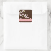 Gepersonaliseerd roze/bruin Dogwood Blossom Vierkante Sticker (Tas)
