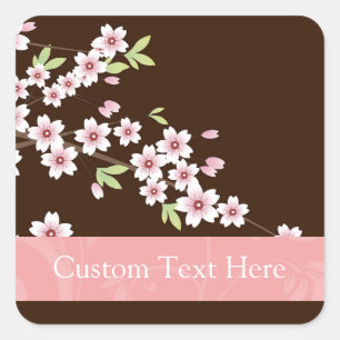 Gepersonaliseerd roze/bruin Dogwood Blossom Vierkante Sticker