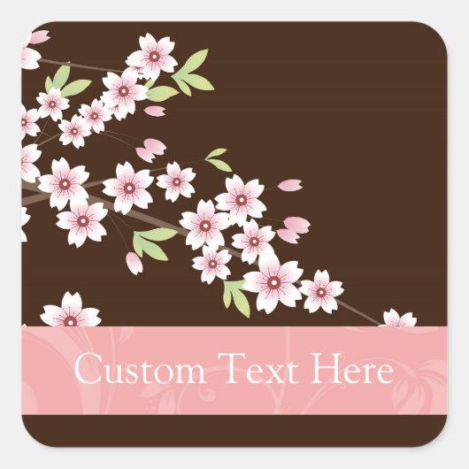 Gepersonaliseerd roze/bruin Dogwood Blossom Vierkante Sticker (Voorkant)
