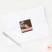 Gepersonaliseerd roze/bruin Dogwood Blossom Vierkante Sticker (Envelop)
