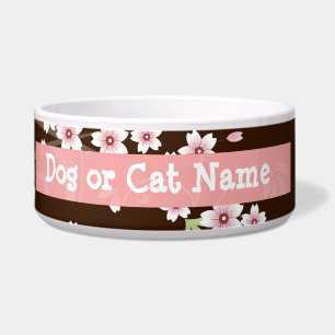 Gepersonaliseerd roze/bruin Dogwood Blossom Voerbakje