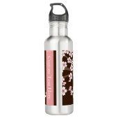 Gepersonaliseerd roze/bruin Dogwood Blossom Waterfles (Achterkant)