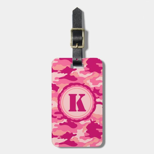 Gepersonaliseerd roze Camoppatroon Bagagelabel (Voorkant verticaal)