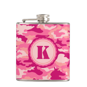 Gepersonaliseerd roze Camoppatroon Heupfles