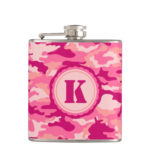Gepersonaliseerd roze Camoppatroon Heupfles (Voorkant)