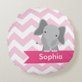 Gepersonaliseerd roze Chevron Elephant Rond Kussen