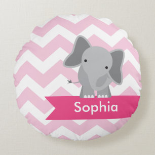 Gepersonaliseerd roze Chevron Elephant Rond Kussen
