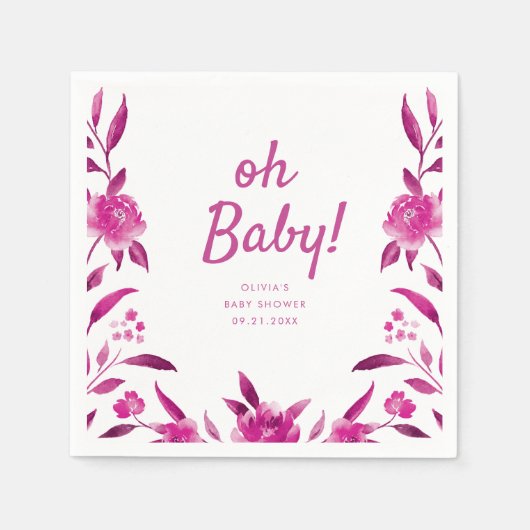 Gepersonaliseerd roze Chinoiserie baby shower Servet (Voorkant)