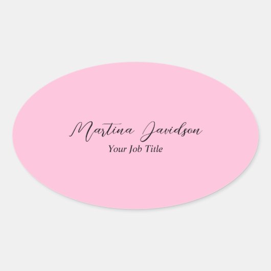 Gepersonaliseerd roze creatief handschrift ovale sticker (Voorkant)
