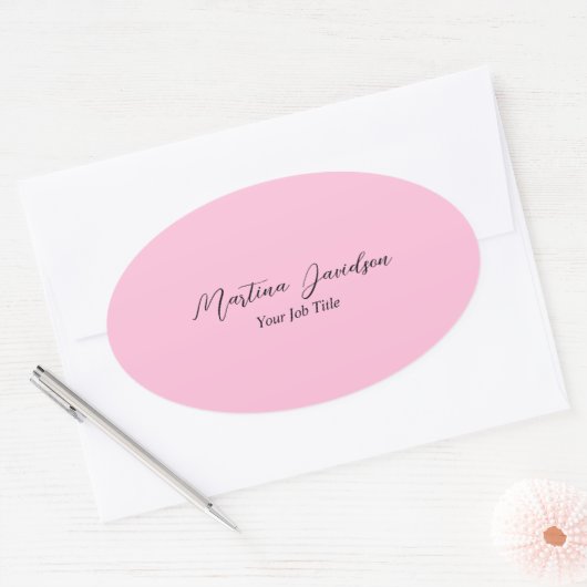 Gepersonaliseerd roze creatief handschrift ovale sticker (Envelop)