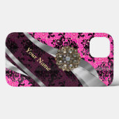 Gepersonaliseerd roze  damast patroon Case-Mate iPhone case (Achterkant (horizontaal))