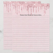 Gepersonaliseerd roze druppelpapier met gelinkt gl (Voorkant / Achterkant)
