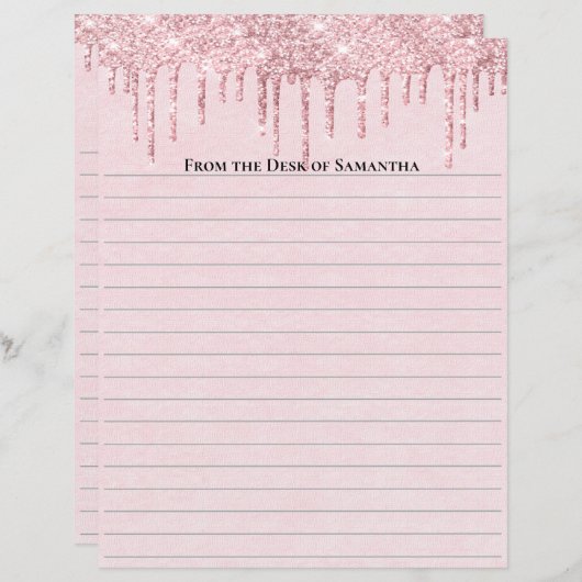 Gepersonaliseerd roze druppelpapier met gelinkt gl (Voorkant / Achterkant)