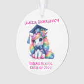 Gepersonaliseerd roze eenhoorn Afstuderen Ornament (voorkant)