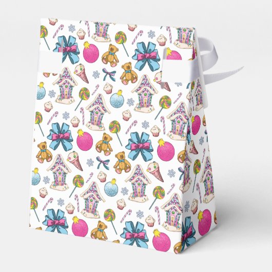 Gepersonaliseerd roze en blauw kerstpatroon bedankdoosjes (Achterkant)