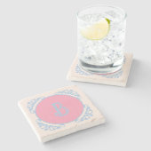 Gepersonaliseerd roze en blauw stenen onderzetter (Zijkant)