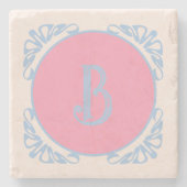 Gepersonaliseerd roze en blauw stenen onderzetter (Voorkant)