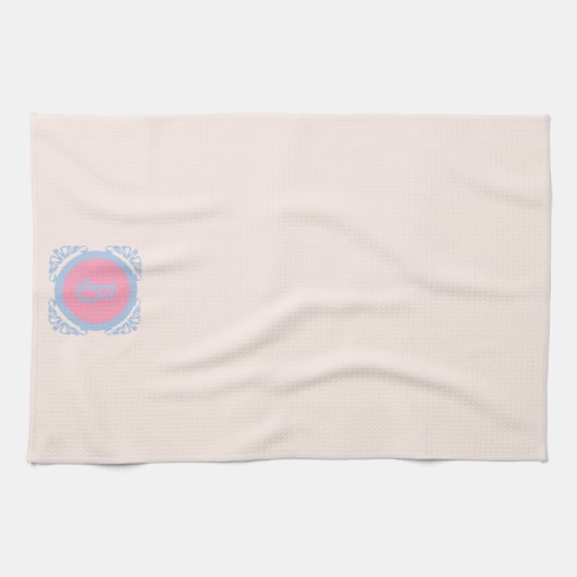 Gepersonaliseerd roze en blauw theedoek (Horizontaal)