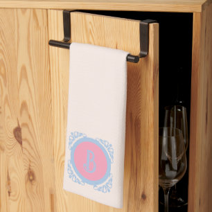 Gepersonaliseerd roze en blauw theedoek