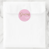 Gepersonaliseerd Roze en Goud Gracias Script Ronde Sticker (Tas)