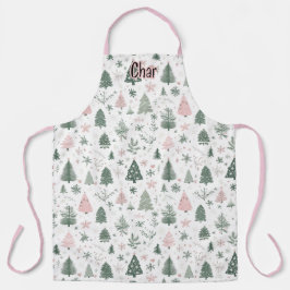 Gepersonaliseerd roze en groen kerstboompatroon schort