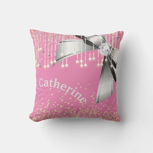 Gepersonaliseerd roze en lavender glitter cadeau kussen (Voorkant)