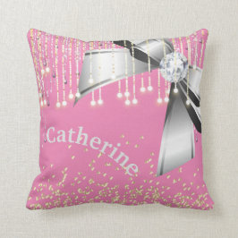 Gepersonaliseerd roze en lavender glitter cadeau kussen