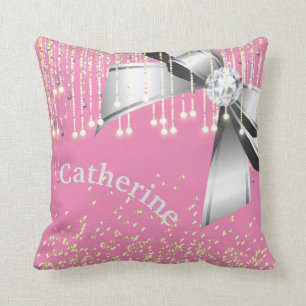 Gepersonaliseerd roze en lavender glitter cadeau kussen