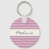 Gepersonaliseerd roze en mauve gestreept ontwerp sleutelhanger (Voorkant)