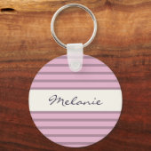 Gepersonaliseerd roze en mauve gestreept ontwerp sleutelhanger (Voorkant)