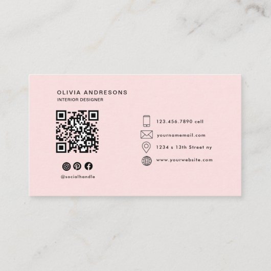 Gepersonaliseerd roze en naam monogram | Elegant g Visitekaartje (Achterkant)