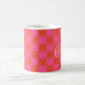 Gepersonaliseerd roze en Oranje Checkerboard Patro Koffiemok (Center)