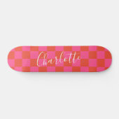 Gepersonaliseerd roze en Oranje Checkerboard Patro Persoonlijk Skateboard (Horizontaal)