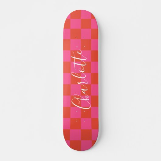 Gepersonaliseerd roze en Oranje Checkerboard Patro Persoonlijk Skateboard (Voorkant)