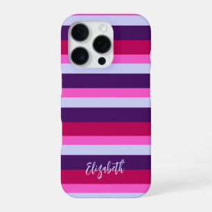 Gepersonaliseerd roze en paarse strepenpatroon iPhone 16 pro hoesje