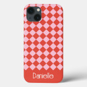 Gepersonaliseerd roze en rood kerstschaakbord Case-Mate iPhone case (Achterkant)