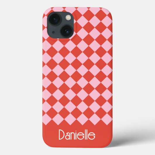 Gepersonaliseerd roze en rood kerstschaakbord Case-Mate iPhone case (Achterkant)