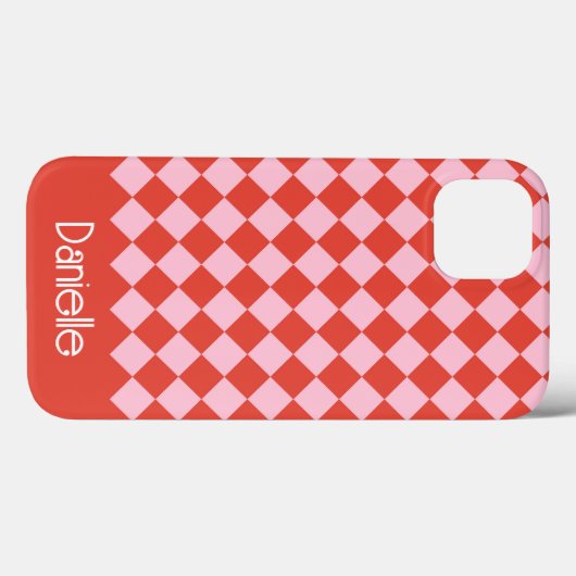 Gepersonaliseerd roze en rood kerstschaakbord Case-Mate iPhone case (Achterkant (horizontaal))