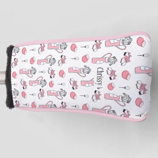 Gepersonaliseerd roze en wit Golf thema Dames Golf Golfheadcover (Voorkant)