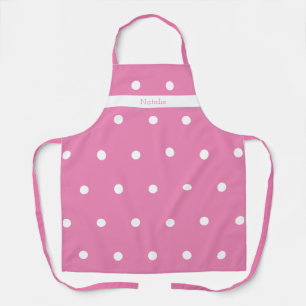 Gepersonaliseerd roze en wit polkadot schort