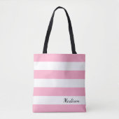 Gepersonaliseerd Roze en Witte Gestreepte Tas (Voorkant)